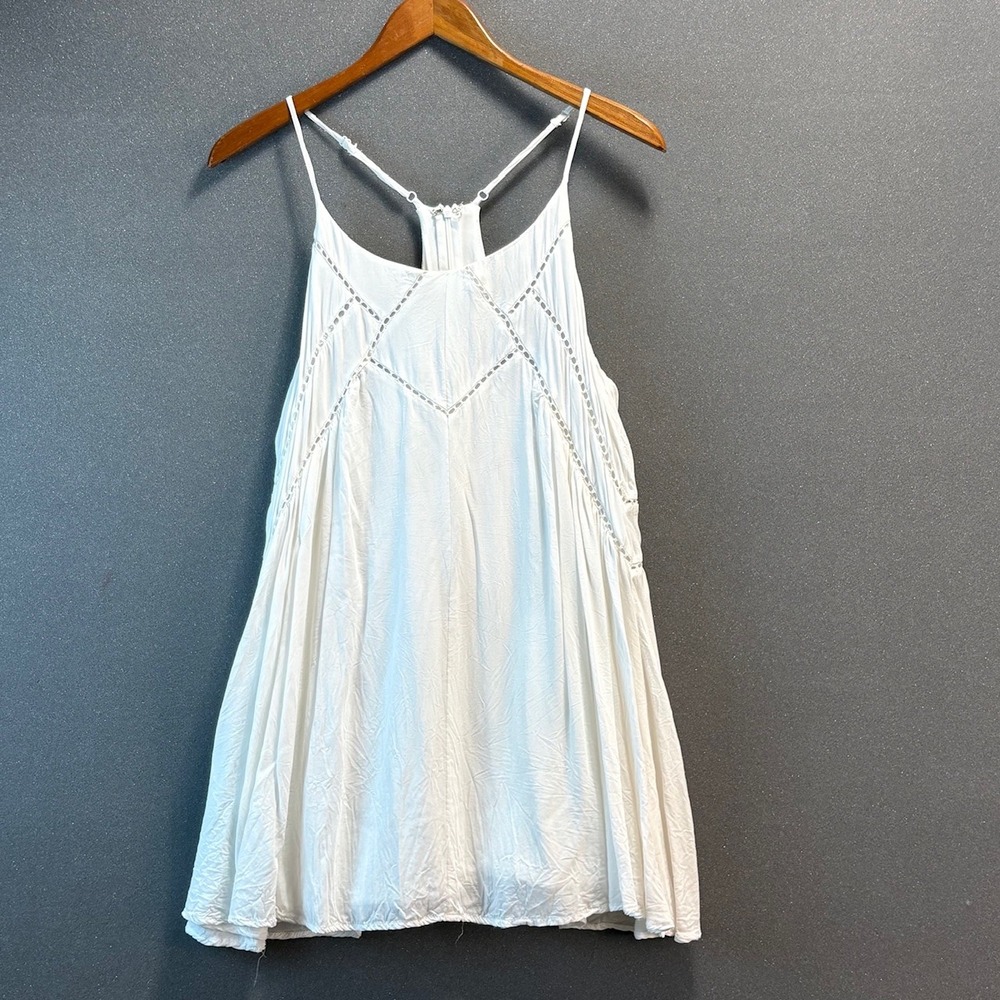 Lulu's White Crochet-Trim Flowy Tank Top